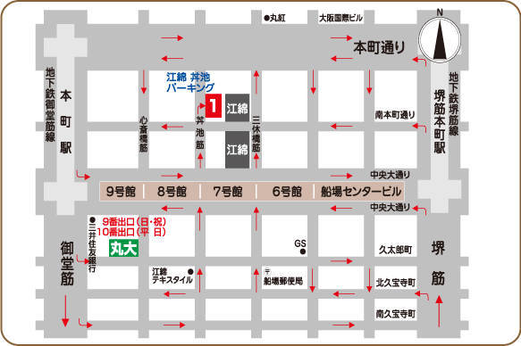 周辺地図 駐車場 卸の丸大 南船場の丸大