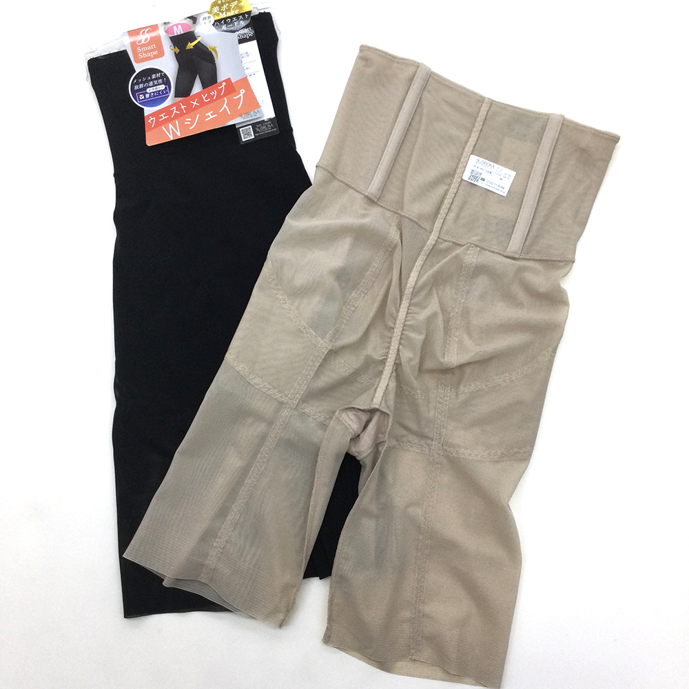 ハイウエストでウエストにボーンを使用してくびれをメイク。2重のハワーパネルがヒップ下からグイっと持ち上げる構造。